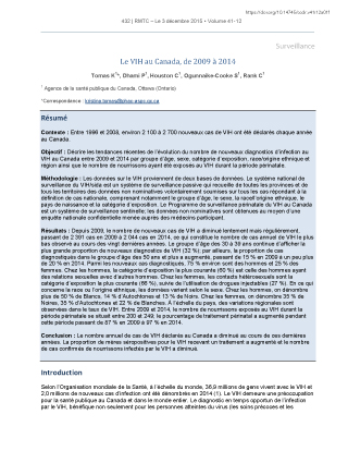 Le VIH au Canada, de 2009 à 2014