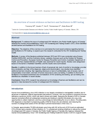 An overview of recent evidence on barriers and facilitators to HIV testing