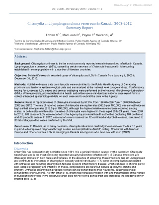 Chlamydia and lymphogranuloma venereum in Canada: 2003-2012 Summary report