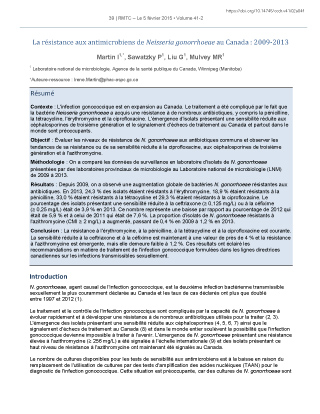 La résistance aux antimicrobiens de Neisseria gonorrhoeae au Canada : 2009-2013