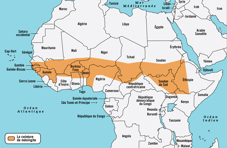 Figure 1 : Carte de la ceinture de méningite africaine