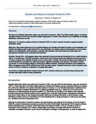 Measles surveillance in Canada: Trends for 2014