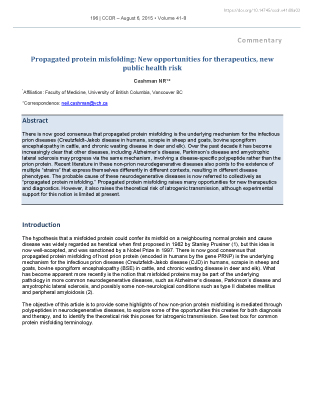 Propagated protein misfolding: New opportunities for therapeutics, new public health risk