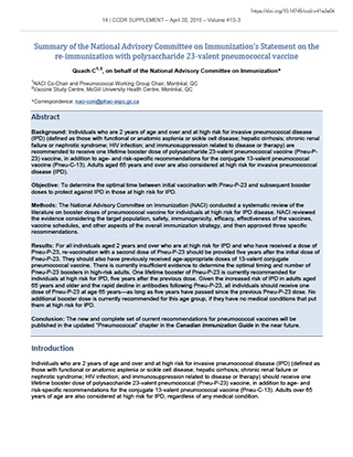 Summary of the National Advisory Committee on Immunization’s Statement on re-immunization with polysaccharide 23-valent pneumococcal vaccine