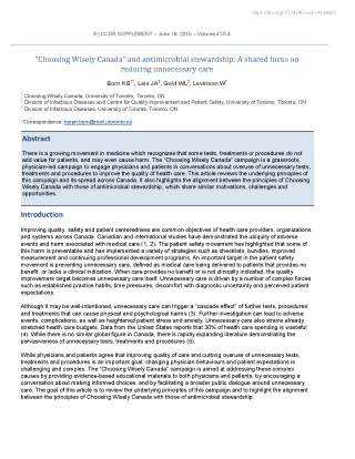 “Choosing Wisely Canada” and antimicrobial stewardship: A shared focus on reducing unnecessary care