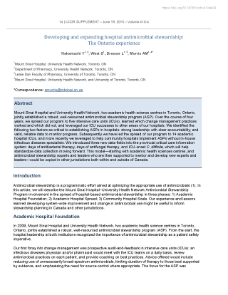 Developing and expanding hospital antimicrobial stewardship: The Ontario experience
