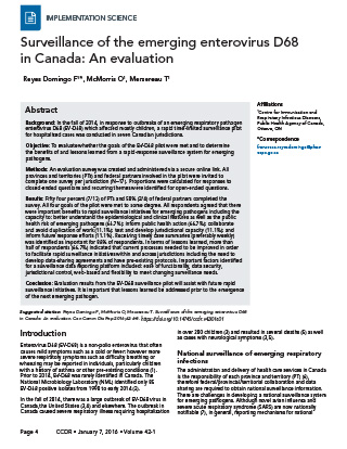 Surveillance of the emerging enterovirus D68 in Canada: An evaluation