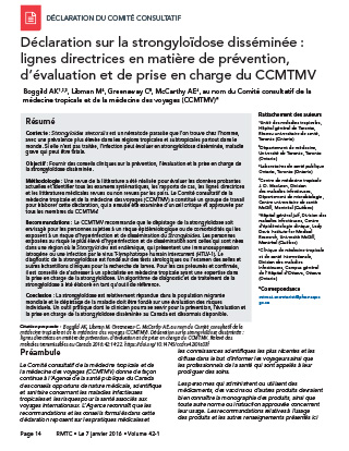 Déclaration sur la strongyloïdose disséminée : lignes directrices en matière de prévention, d’évaluation et de prise en charge du CCMTMV