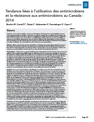 Tendance liées à l’utilisation des antimicrobiens et la résistance aux antimicrobiens au Canada : 2014