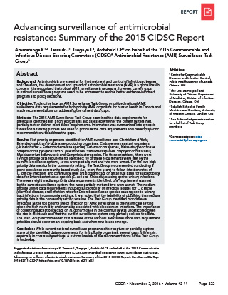 Advancing surveillance of antimicrobial resistance: Summary of the 2015 CIDSC Report