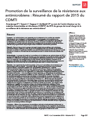 Promotion de la surveillance de la résistance aux antimicrobiens : Résumé du rapport de 2015 du CDMTI