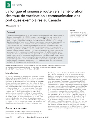 La longue et sinueuse route vers l’amélioration des taux de vaccination : communication des pratiques exemplaires au Canada