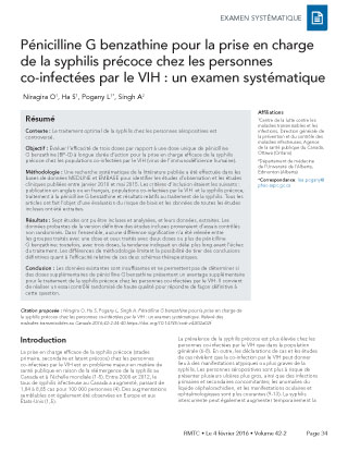 Pénicilline G benzathine pour la prise en charge de la syphilis précoce chez les personnes co-infectées par le VIH : un examen systématique