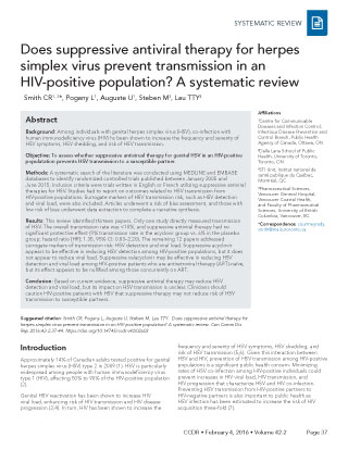 Does suppressive antiviral therapy for herpes simplex virus prevent transmission in an HIV-positive population? A systematic review
