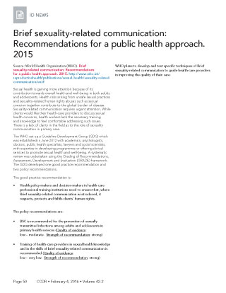 Brief sexuality-related communication: Recommendations for a public health approach. 2015