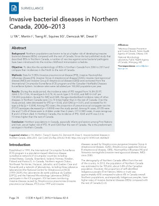 Invasive bacterial diseases in Northern Canada, 2006–2013