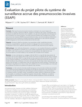 Évaluation du projet pilote du système de surveillance accrue des pneumococcies invasives (SSAPI)
