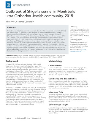 Outbreak of Shigella sonnei in Montréal’s ultra-Orthodox Jewish community, 2015