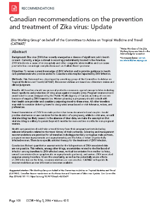Canadian recommendations on the prevention and treatment of Zika virus: Update