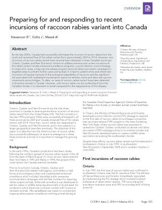 Preparing for and responding to recent incursions of racoon rabies variant into Canada