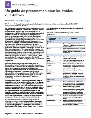 Un guide de présentation pour les études qualitatives