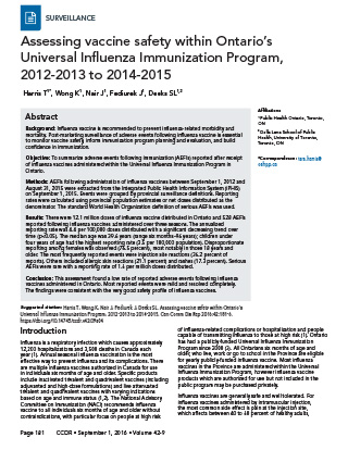 Assessing vaccine safety within Ontario’s Universal Influenza Immunization Program, 2012–2013 to 2014–2015