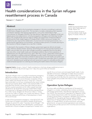 Health considerations in the Syrian refugee resettlement process in Canada
