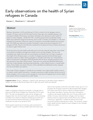 Early observations on the health of Syrian refugees in Canada