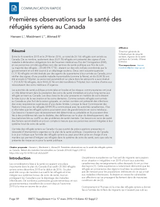 Premières observations sur la santé des réfugiés syriens au Canada