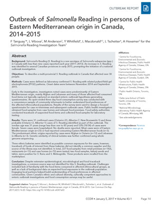 Outbreak of Salmonella Reading in persons of Eastern Mediterranean origin in Canada, 2014–2015