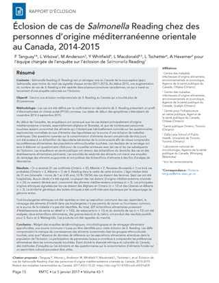 Éclosion de cas de Salmonella Reading chez des personnes d'origine méditerranéenne orientale au Canada, 2014-2015