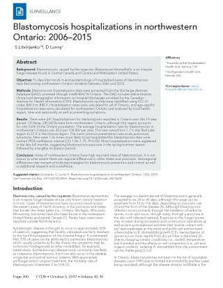 Blastomycosis hospitalizations in northwestern Ontario: 2006–2015
