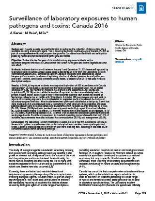 Surveillance of laboratory exposures to human pathogens and toxins: Canada 2016