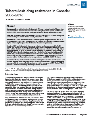 Tuberculosis drug resistance in Canada: 2006–2016