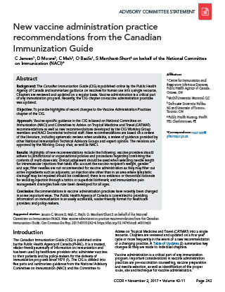 New vaccine administration practice recommendations from the Canadian Immunization Guide
