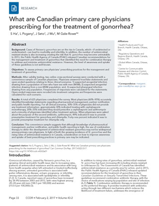 What are Canadian primary care physicians prescribing for the treatment of gonorrhea?
