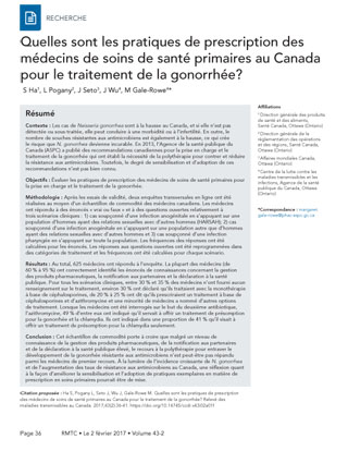 Quelles sont les pratiques de prescription des médecins de soins de santé primaires au Canada pour le traitement de la gonorrhée?