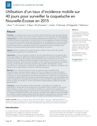 Utilisation d'un taux d'incidence mobile sur 40 jours pour surveiller la coqueluche en Nouvelle-Écosse en 2015