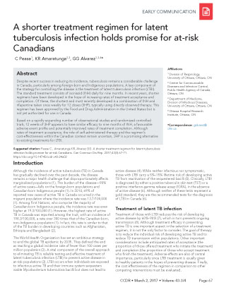 A shorter treatment regimen for latent tuberculosis infection holds promise for at-risk Canadians