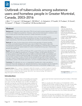Outbreak of tuberculosis among substance users and homeless people in Greater Montréal, Canada, 2003–2016