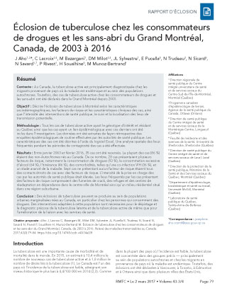 Éclosion de tuberculose chez les consommateurs de drogues et les sans-abri du Grand Montréal, Canada, de 2003 à 2016