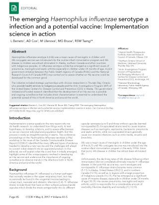 The emerging Haemophilus influenzae serotype a infection and a potential vaccine: Implementation science in action