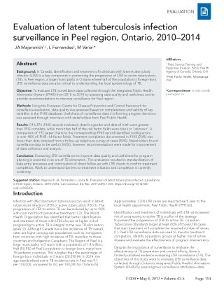 Evaluation of latent tuberculosis infection surveillance in Peel region, Ontario, 2010–2014