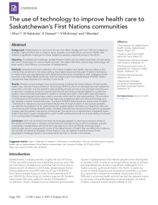 The use of technology to improve health care to Saskatchewan’s First Nations communities