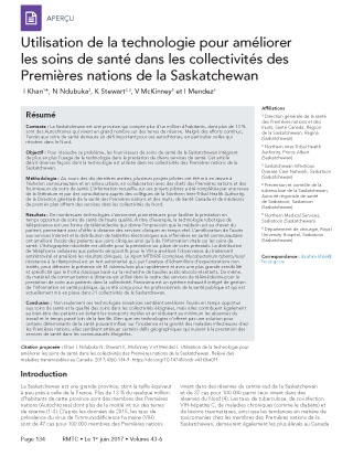 Utilisation de la technologie pour améliorer les soins de santé dans les collectivités des Premières nations de la Saskatchewan