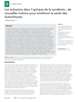 Les éclosions dans l'optique de la syndémie : de nouvelles notions pour améliorer la santé des Autochtones