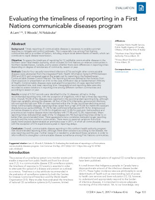 Evaluating the timeliness of reporting in a First Nations communicable diseases program