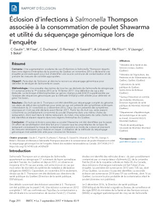 Éclosion d’infections à Salmonella Thompson associée à la consommation de poulet Shawarma et utilité du séquençage génomique lors de l’enquête