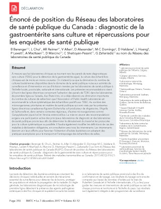 Énoncé de position du Réseau des laboratoires de santé publique du Canada : diagnostic de la gastroentérite sans culture et répercussions pour les enquêtes de santé publique