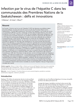 Infection par le virus de l'hépatite C dans les communautés des Premières Nations de la Saskatchewan : défis et innovations